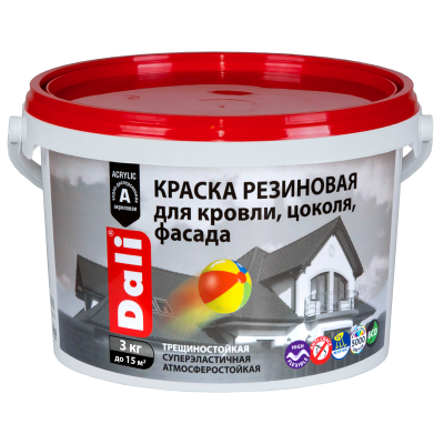 Резиновая краска Dali/Дали для кровли, цоколя, фасада 3 кг