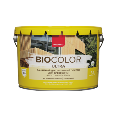 Neomid Bio Color Ultra, лессирующая защитная пропитка для дерева, 9 л