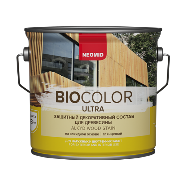 Neomid Bio Color Ultra, лессирующая защитная пропитка для дерева, 9 л